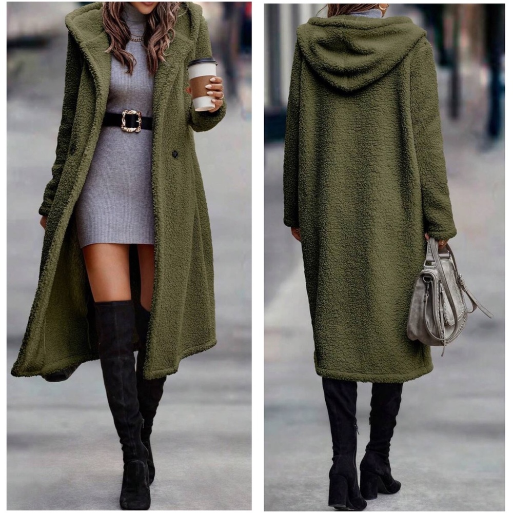 Cozy Teddy Hoodie Long Jacket Coat - Picture 5 of 8
